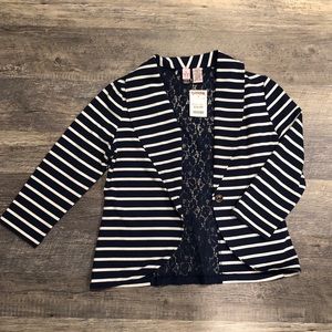 BNWT Navy & White striped Lace Back blazer Size M